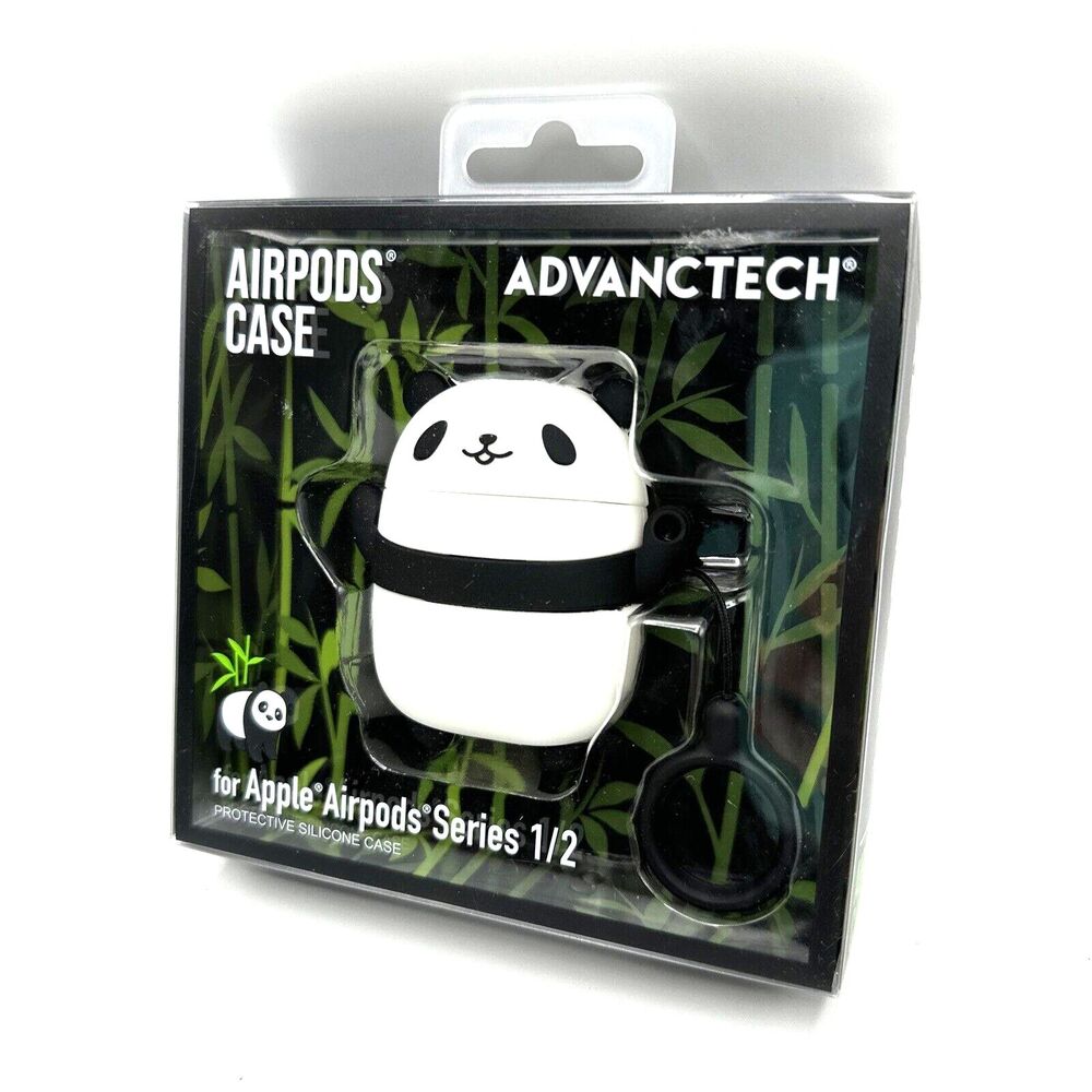 Advanctech Panda Case +loop ring for Apple AirPods Series 1 / 2 Silicon NEW